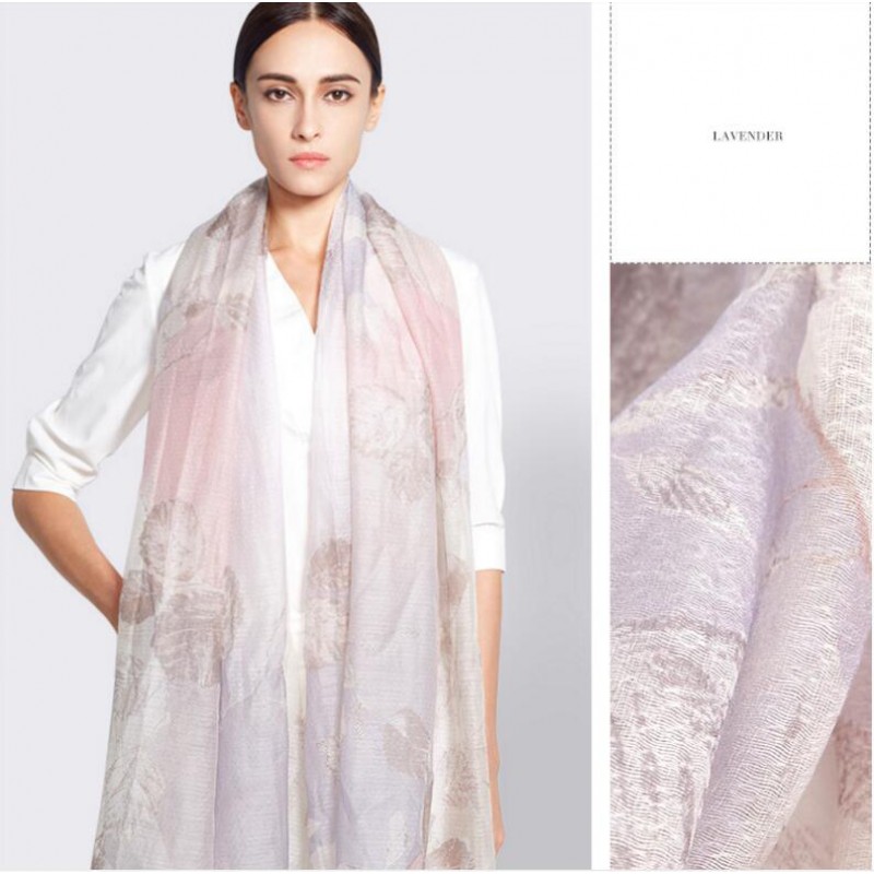 Wool Silk Scaves Beige Embroidery Women Summer Scarf